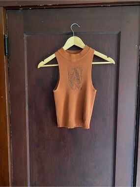 Ribbed Sleeveless Mock Neck Crop Top - Rust